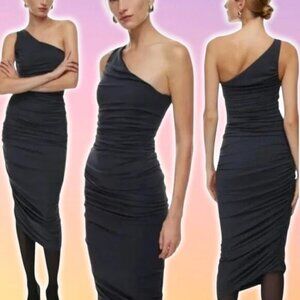 TEN BABATON Aritzia Veritgo Midi Body Hugging One Shoulder Dress Sz 2XS Black